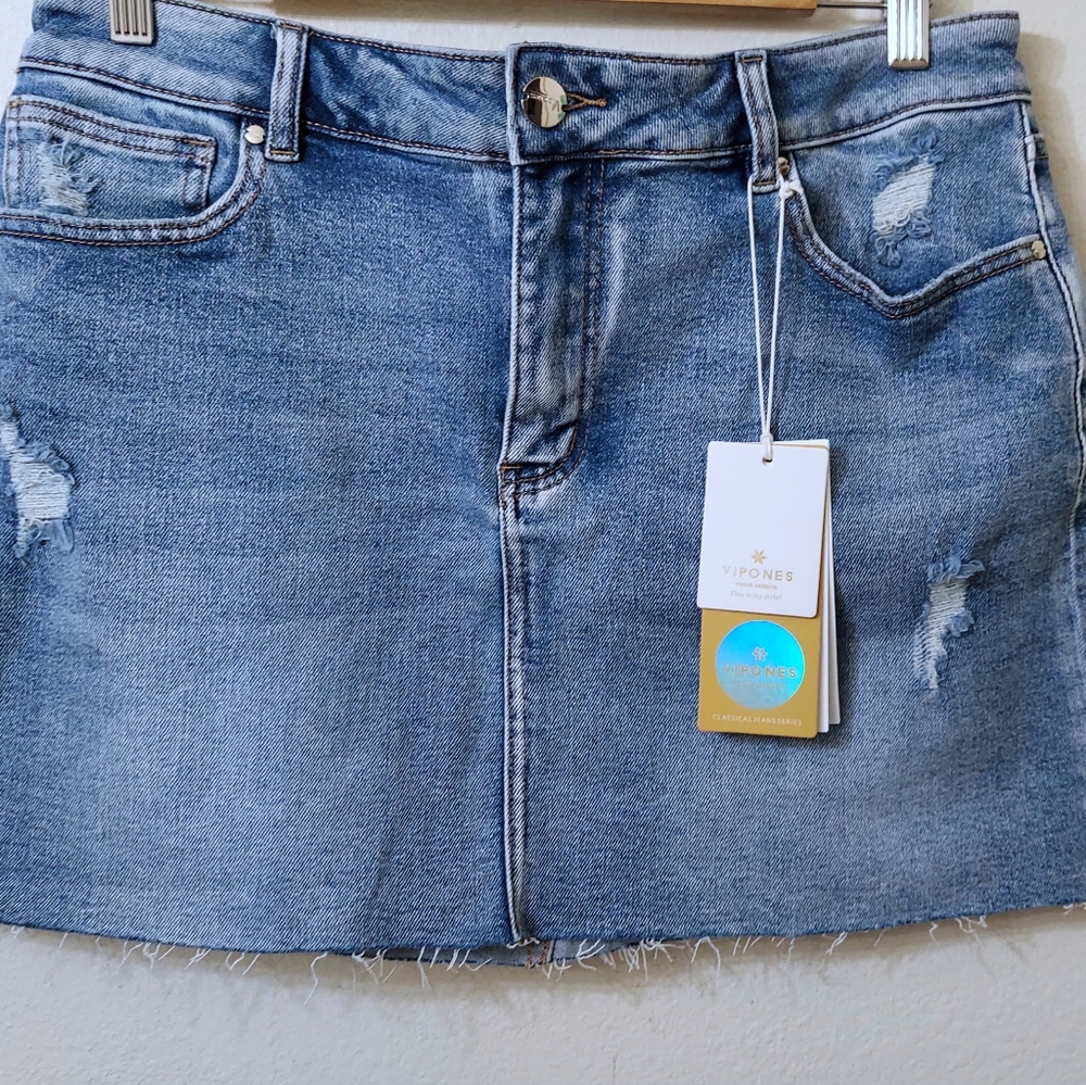 Vipones Boutique Distressed Blue Jean Mini Skirt 12
